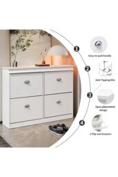 Rackhams Modern 2-Tier Flip Down Shoe Cabinet - White - thumbnail 5