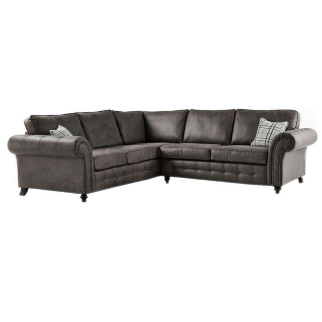 Rackhams Oakland Suede 4-5 Seater Corner Sofa in Charcoal Black Fabric - Black - image 1