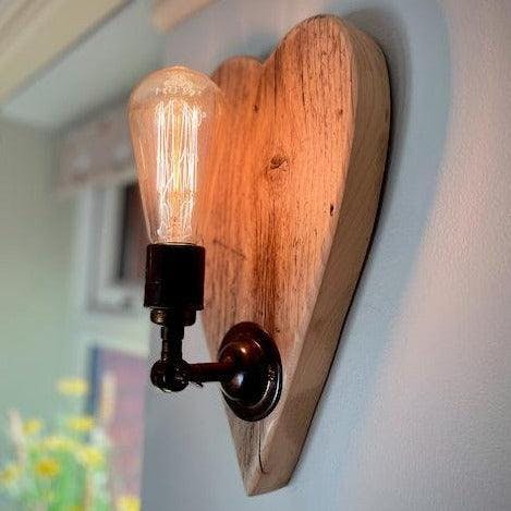 Rackhams Rustic Hearts Aglow – Wooden Love Heart Wall Light - Mains powered - image 1