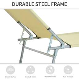 Rackhams Reclining Sun Lounger Chair Folding Camping Bed with 4-Position Adjustable Backrest, for Travel Indoor Outdoor Office Fishing, Beige - thumbnail 6