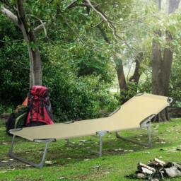 Rackhams Reclining Sun Lounger Chair Folding Camping Bed with 4-Position Adjustable Backrest, for Travel Indoor Outdoor Office Fishing, Beige - thumbnail 2