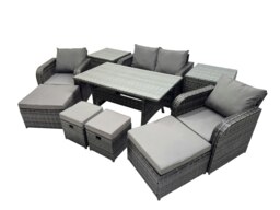 Rackhams 8 Seat Outdoor Wicker PE Rattan Garden Furniture Set Dining Table Sofa Sets with 4 Stools 2 Side Table Dark Grey Mixed - thumbnail 2