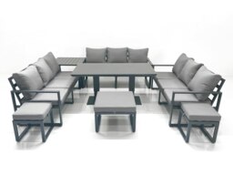 Rackhams 12 Seater Garden Sofa Set Aluminium Furniture Rising Dining Tabe Set with Side Table 3 Footstools Dark Grey - thumbnail 1