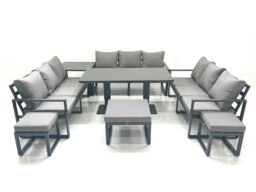 Rackhams 12 Seater Garden Sofa Set Aluminium Furniture Rising Dining Tabe Set with Side Table 3 Footstools Dark Grey - thumbnail 2