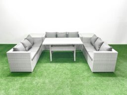 Rackhams Rattan Garden Outdoor Furniture Set 9 Seater Garden Sofa Rectangulr Dining Table Set with 2 Side Tables Light Grey Mixed - thumbnail 2