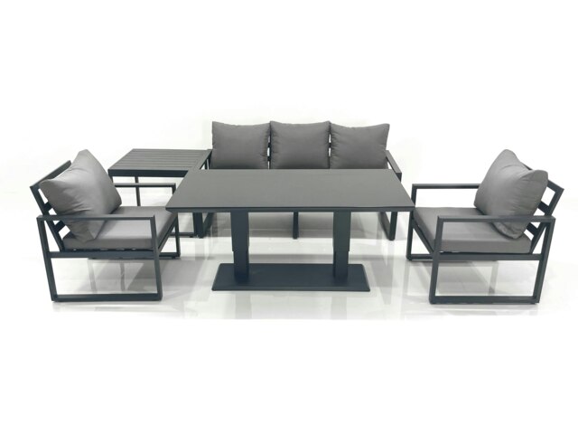 Rackhams Outdoor Aluminium Garden Furniture Set with Adjustable Rising Lifting Dining Table 3 Seater Sofa 2 Chair Side Table Dark Grey - image 1