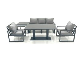 Rackhams Outdoor Aluminium Garden Furniture Set with Adjustable Rising Lifting Dining Table 3 Seater Sofa 2 Chair Side Table Dark Grey - thumbnail 2