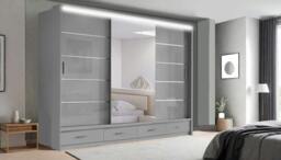 Rackhams Race to Road Stylish Bedroom Sliding Wardrobe with LED Light - Ample Storage Space and Sleek Design comes in White/Grey/Black & Width 205cm/256cm - 256 cm - Grey - thumbnail 1