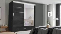 Rackhams Race to Road Stylish Bedroom Sliding Wardrobe with LED Light - Ample Storage Space and Sleek Design comes in White/Grey/Black & Width 205cm/256cm - 256 cm - Grey - thumbnail 2
