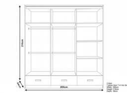 Rackhams Race to Road Stylish Bedroom Sliding Wardrobe with LED Light - Ample Storage Space and Sleek Design comes in White/Grey/Black & Width 205cm/256cm - 256 cm - Grey - thumbnail 4