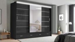 Rackhams Race to Road Stylish Bedroom Sliding Wardrobe with LED Light - Ample Storage Space and Sleek Design comes in White/Grey/Black & Width 205cm/256cm - 256 cm - Grey - thumbnail 3