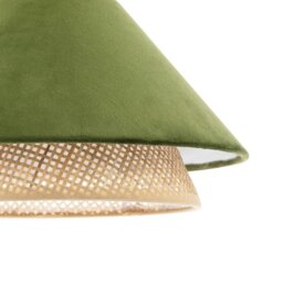 Rackhams Designer Dark Olive Velvet and Natural Rattan Pendant Lighting Shade - thumbnail 3