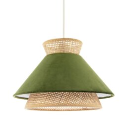 Rackhams Designer Dark Olive Velvet and Natural Rattan Pendant Lighting Shade - thumbnail 2