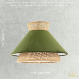 Rackhams Designer Dark Olive Velvet and Natural Rattan Pendant Lighting Shade - thumbnail 6