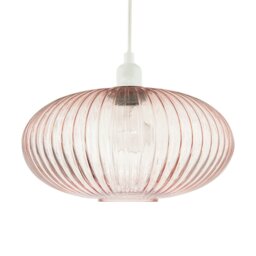 Rackhams Modern Designer Soft Pink Line Ribbed Glass Oval Pendant Lamp Shade