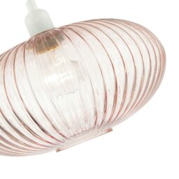 Rackhams Modern Designer Soft Pink Line Ribbed Glass Oval Pendant Lamp Shade - thumbnail 3