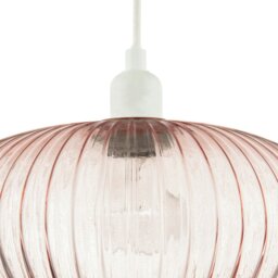 Rackhams Modern Designer Soft Pink Line Ribbed Glass Oval Pendant Lamp Shade - thumbnail 5