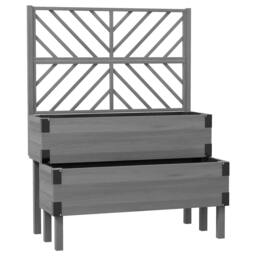 Rackhams Raised Garden Bed with Trellis, 2-Tier Wooden Elevated Planter Box for Vegetables, Flowers, Herbs, Grey - Grey