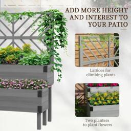 Rackhams Raised Garden Bed with Trellis, 2-Tier Wooden Elevated Planter Box for Vegetables, Flowers, Herbs, Grey - thumbnail 3