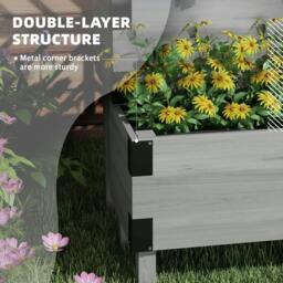Rackhams Raised Garden Bed with Trellis, 2-Tier Wooden Elevated Planter Box for Vegetables, Flowers, Herbs, Grey - thumbnail 4