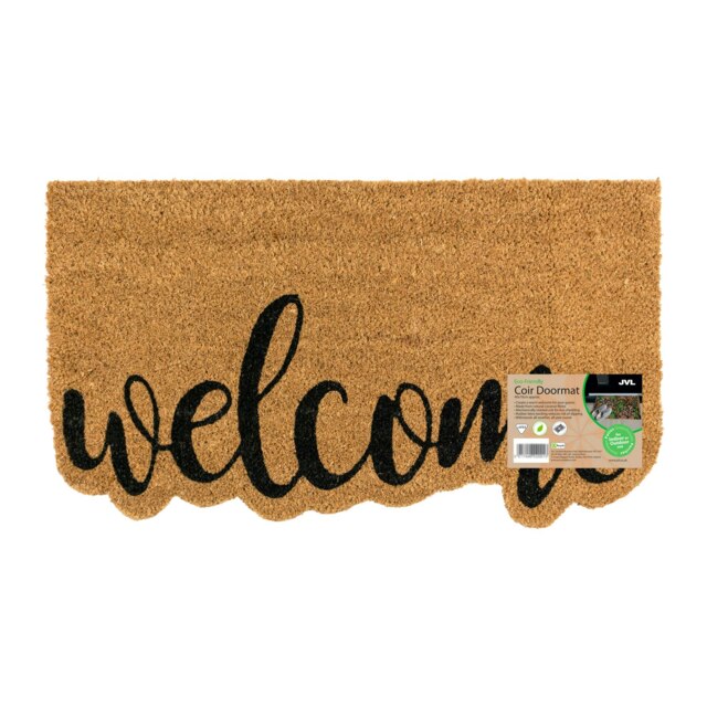 Rackhams Eco-Friendly Latex Backed Coir Entrance Doormat, 40x70cm - Shaped Welcome - 1 - Brown - image 1