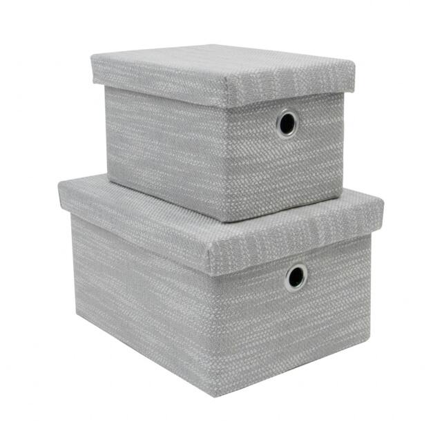Rackhams Serena Rectangular Lidded Fabric Storage Baskets for Home Storage, Set of 2, Light Grey - image 1