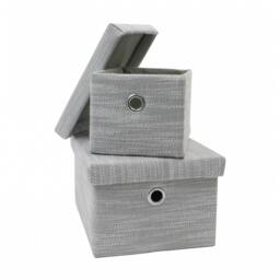 Rackhams Serena Rectangular Lidded Fabric Storage Baskets for Home Storage, Set of 2, Light Grey - thumbnail 4