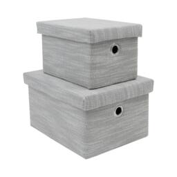 Rackhams Serena Rectangular Lidded Fabric Storage Baskets for Home Storage, Set of 2, Light Grey - thumbnail 1