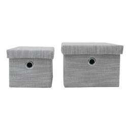 Rackhams Serena Rectangular Lidded Fabric Storage Baskets for Home Storage, Set of 2, Light Grey - thumbnail 2