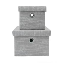 Rackhams Serena Rectangular Lidded Fabric Storage Baskets for Home Storage, Set of 2, Light Grey - thumbnail 3