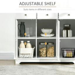 Rackhams Sideboard with Rubber Wood Top, Modern Storage Cabinet, Kitchen Cupboard with 3 Doors, 3 Drawers and 3 Adjustable Shelves, White - thumbnail 5