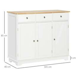 Rackhams Sideboard with Rubber Wood Top, Modern Storage Cabinet, Kitchen Cupboard with 3 Doors, 3 Drawers and 3 Adjustable Shelves, White - thumbnail 3