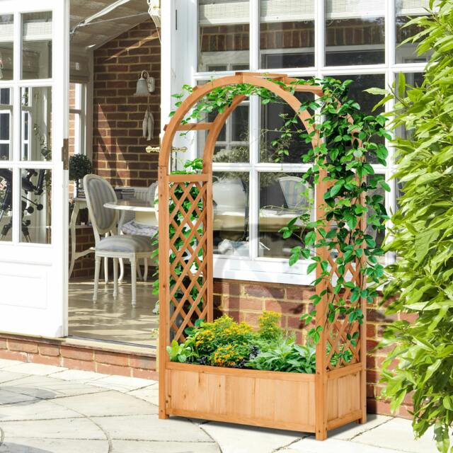 Rackhams Raised Garden Bed with Arch Trellis, Garden Planter Box, Brown - image 1