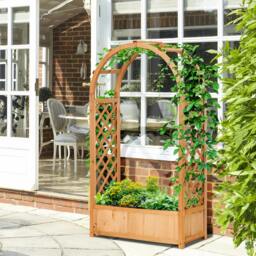 Rackhams Raised Garden Bed with Arch Trellis, Garden Planter Box, Brown - thumbnail 1