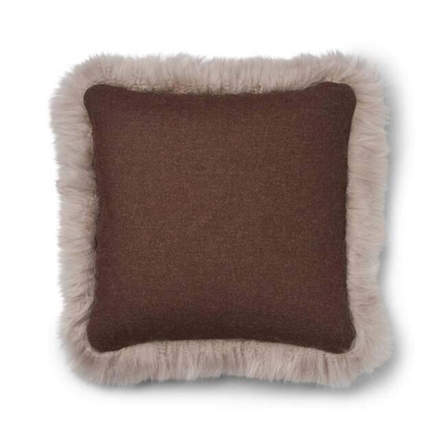 Rackhams Wool Cushion - Long Wool Trim  - 52x52 cm - Brown/Dove - 52x52 cm - image 1
