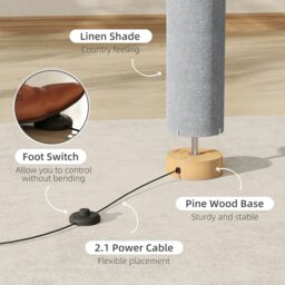 Rackhams LED Floor Lamp with 3000K/4500K/6500K Colour Temperatures, Grey - Grey - Yes - Wood, Metal, Fabric - thumbnail 6