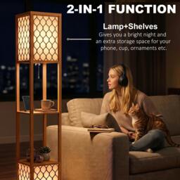 Rackhams Floor Lamp with Shelves and Fabric Lampshades - Rustic Brown - thumbnail 4