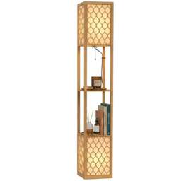 Rackhams Floor Lamp with Shelves and Fabric Lampshades - Rustic Brown - thumbnail 2