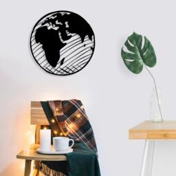 Rackhams Modern Metal Wall Art Our Planet Theme Home Ornament Decorative Minimalist Design Hanging Wall Sculpture, Black - Metal - Black - thumbnail 2