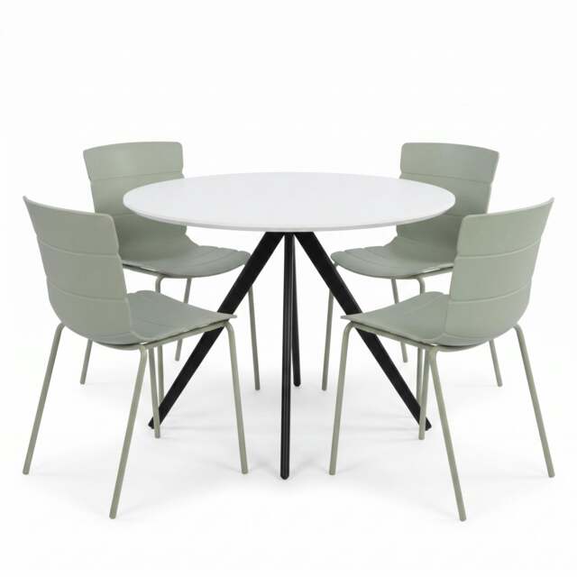 Rackhams Aspen Dining Set - White Round Table & 4 Bali Dining Chairs - Green - image 1
