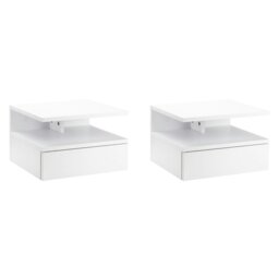 Rackhams Nightstand Set of 2, Wall Mounted Bedside Cabinet, White - Oak Tone - thumbnail 3