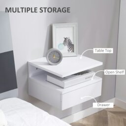 Rackhams Nightstand Set of 2, Wall Mounted Bedside Cabinet, White - Oak Tone - thumbnail 5
