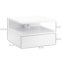 Rackhams Nightstand Set of 2, Wall Mounted Bedside Cabinet, White - Oak Tone - thumbnail 6