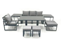 Rackhams 7 Seater Garden Sofa Set Aluminium Furniture Rising Dining Tabe Set with Chair 3 Footstool 2 Side Tables Dark Grey - thumbnail 2