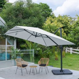 Rackhams 3 x 3M Wide Garden Parasol Outdoor Hanging UV Resistant and Waterproof Umbrella for Patio - Light Grey - Parasol + Cross Base + Petal Water Tank