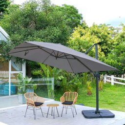 Rackhams 3 x 3M Wide Garden Parasol Outdoor Hanging UV Resistant and Waterproof Umbrella for Patio - Light Grey - Parasol + Cross Base + Petal Water Tank - thumbnail 3