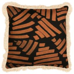 Rackhams Oromo Fringe Cushion Cover - Brown - 45cm x 45cm - Brown - 100% Polyester - thumbnail 1