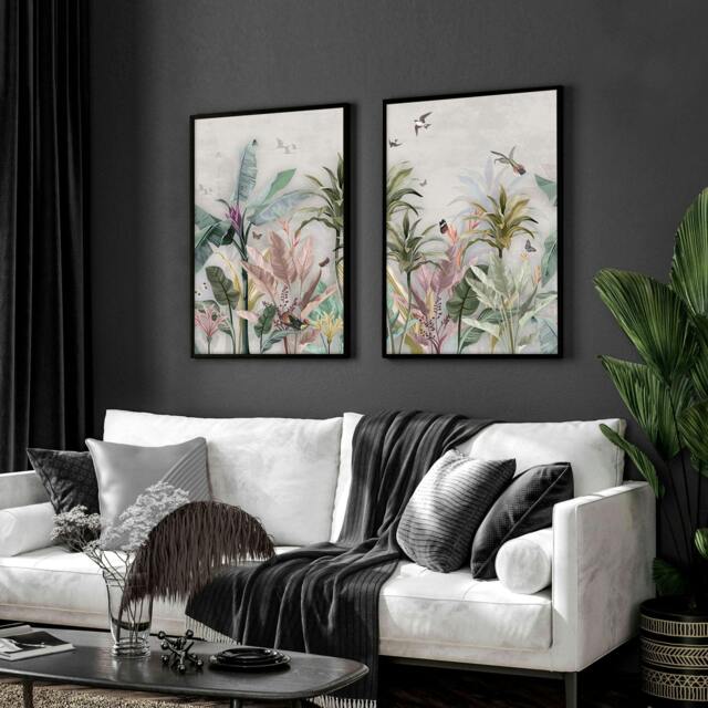 Rackhams Living room wall pictures - Set of 2 Asian wall art prints - 12 x 16 inches / 30.5 x 40.65 cm - Polyester Canvas 260 gsm - Canvas wrapped - image 1