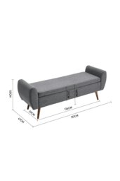 Rackhams 2-Seat Linen Upholstered Storage Bench with Side Arms and Walnut Colored Legs - Grey - thumbnail 3