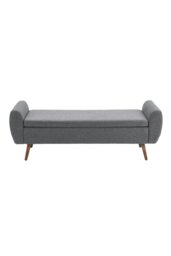 Rackhams 2-Seat Linen Upholstered Storage Bench with Side Arms and Walnut Colored Legs - Grey - thumbnail 4